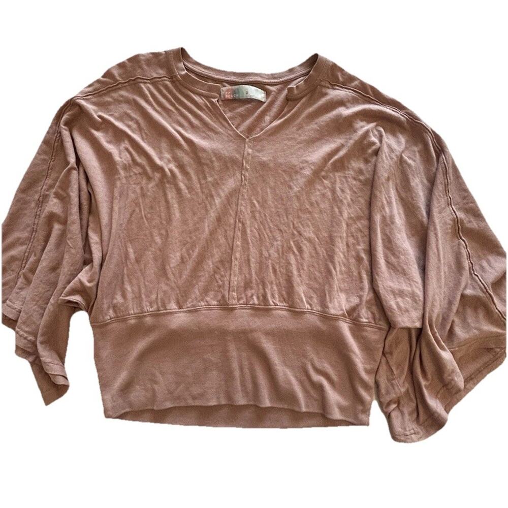 Free People FP Beach Wide Sleeve Top Tee Rose Pink V Neck Short Sz X-Small